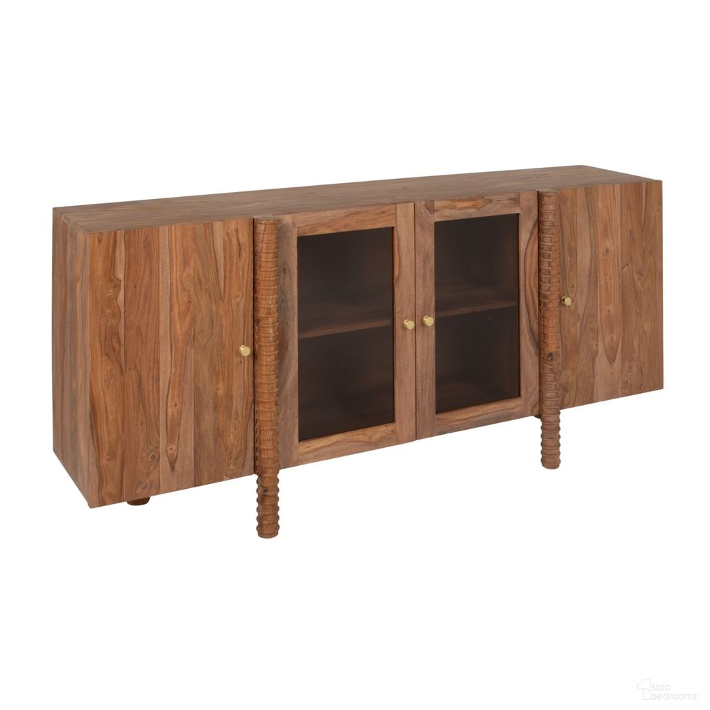 The appearance of Marlowe Sheesham Wood Sideboard with Glass Doors In Walnut designed by Rowena Interiors in the modern / contemporary interior design. This walnut piece of furniture  was selected by 1StopBedrooms from Marlowe Collection to add a touch of cosiness and style into your home. Sku: EC2240. Material: Sheesham Wood.