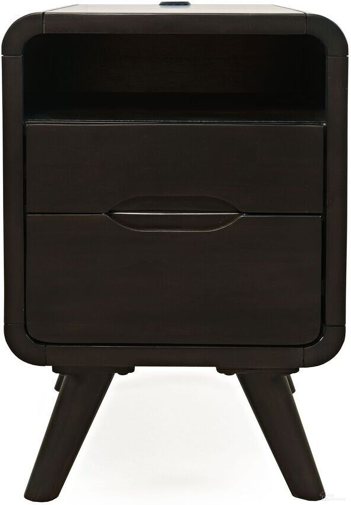Marlowe USB Charging Curved Chairside End Table with Storage Drawers In Dark Brown