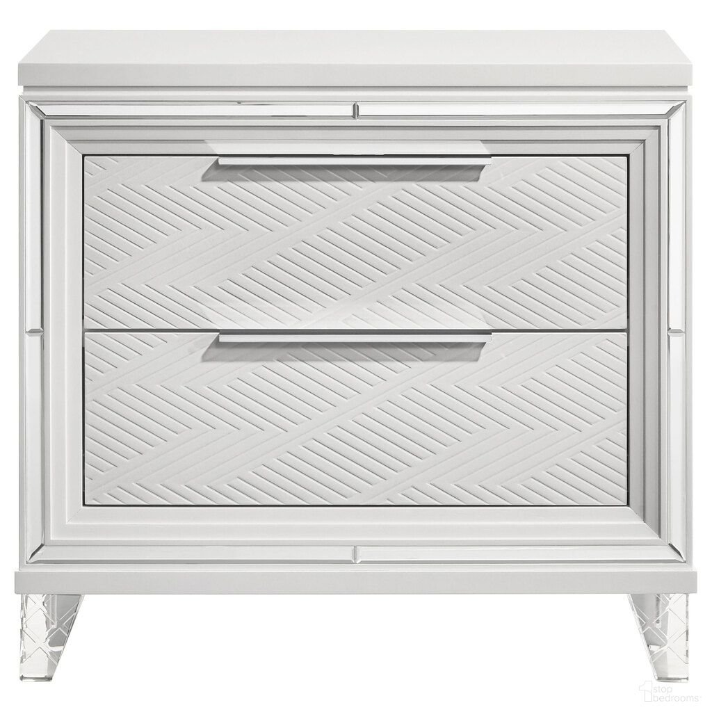 The appearance of Marmore 2-Drawer Nightstand Bedside Table In White designed by Coaster in the modern / contemporary interior design. This white piece of furniture was selected by 1StopBedrooms from Marmore Collection to add a touch of cosiness and style into your home. Sku: 224962. Material: Acrylic.