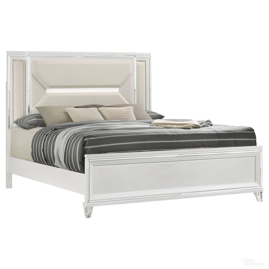 The appearance of Marmore 64 Inch Queen Panel Bed LED Headboard In White and Off White designed by Coaster in the modern / contemporary interior design. This white/off white piece of furniture was selected by 1StopBedrooms from Marmore Collection to add a touch of cosiness and style into your home. Sku: 224961QB1;224961QB2;224961QB3. Bed Type: Panel Bed. Material: Polyester. Bed Size: Queen.