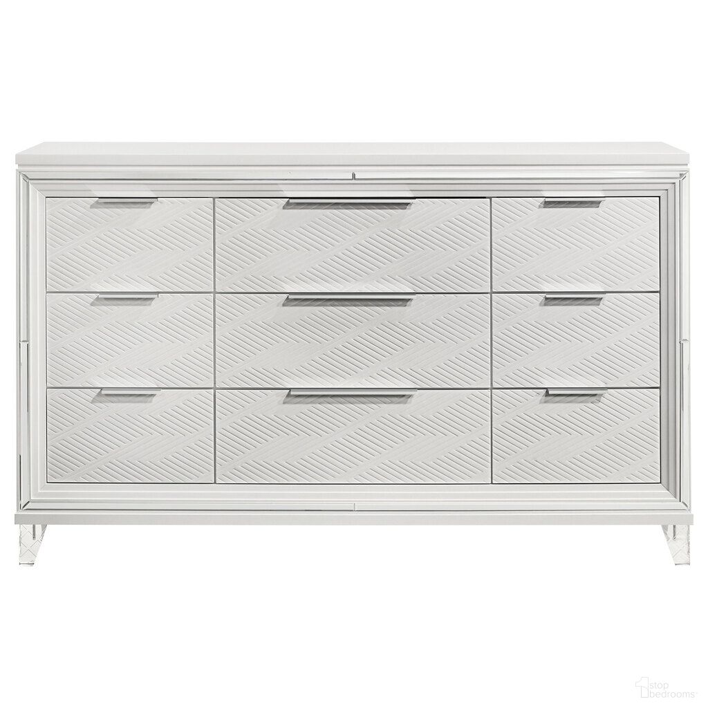 The appearance of Marmore 9-Drawer Dresser Cabinet In White designed by Coaster in the modern / contemporary interior design. This white piece of furniture  was selected by 1StopBedrooms from Marmore Collection to add a touch of cosiness and style into your home. Sku: 224963. Material: Acrylic.