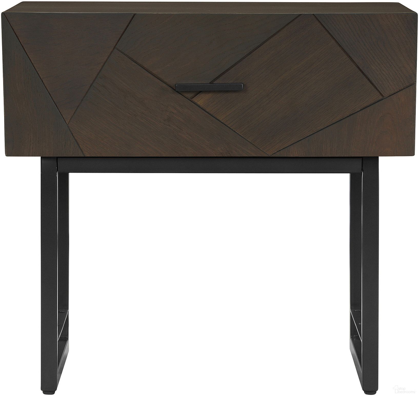 The appearance of Marquis 1 Drawer Oak Wood Nightstand with Black Metal Legs designed by Armen Living in the modern / contemporary interior design. This smoke piece of furniture was selected by 1StopBedrooms from Marquis Collection to add a touch of cosiness and style into your home. Sku: LCMULAGR. Material: Wood.