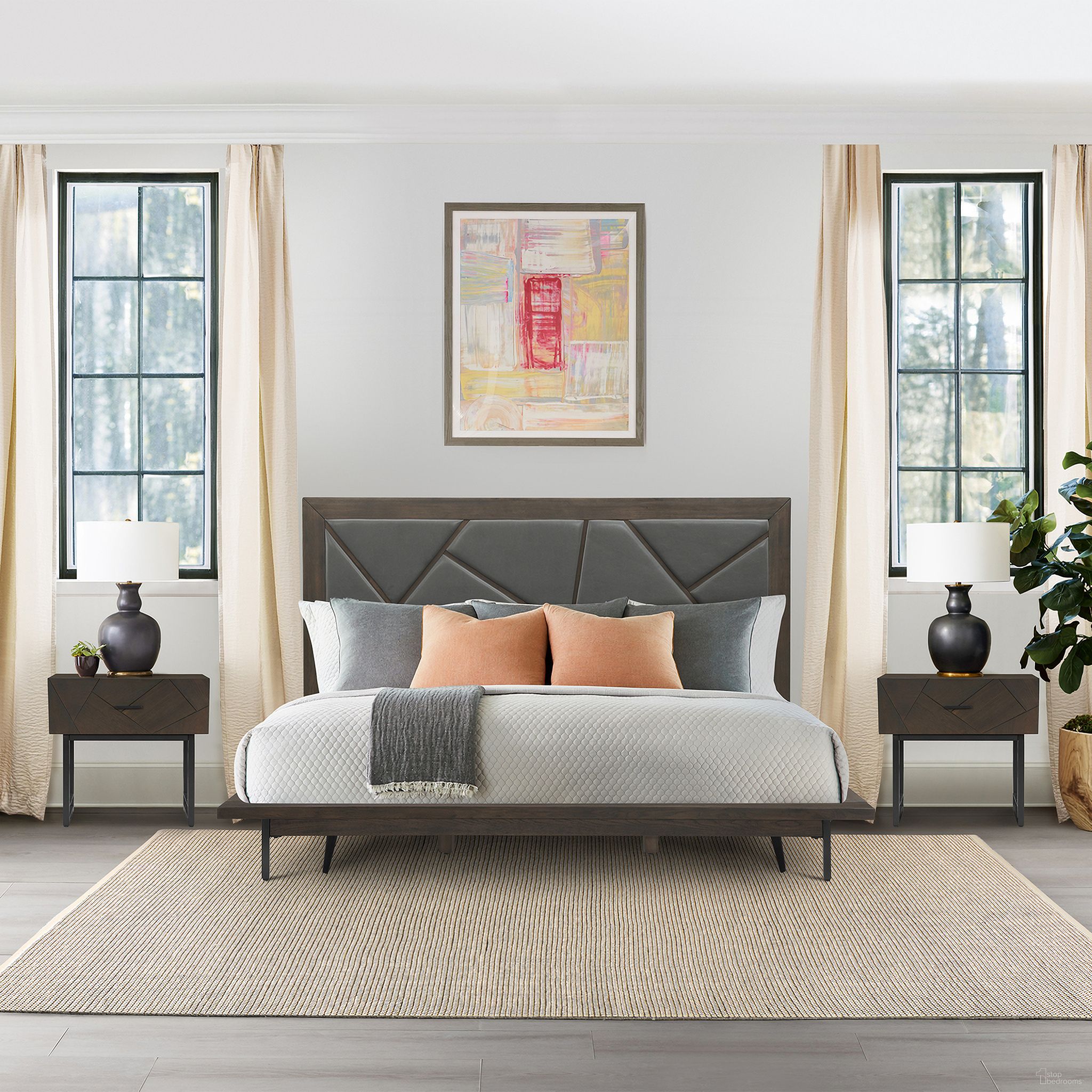 The appearance of Marquis 3-Piece King Size Platform Bed Frame Bedroom Set In Oak Wood with Faux Leather Headboard designed by Armen Living in the modern / contemporary interior design. This gray piece of furniture was selected by 1StopBedrooms from Marquis Collection to add a touch of cosiness and style into your home. Sku: LCMUBDGRKGBX1;LCMUBDGRKGBX2;LCMULAGR;LCMULAGR. Bed Type: Platform Bed. Material: Wood. Bed Size: King.