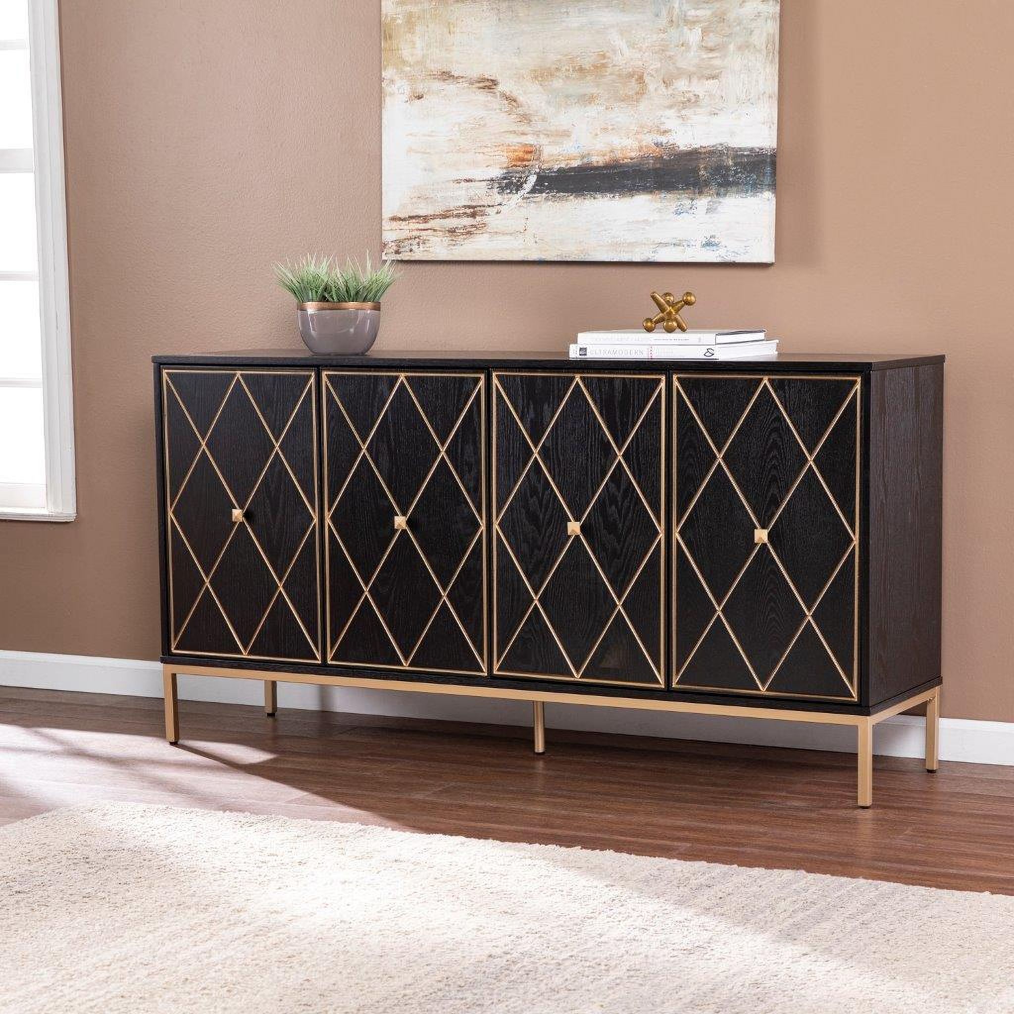The appearance of Marradi Sideboard Cabinet With Storage designed by SEI Furniture in the modern / contemporary interior design. This black and gold piece of furniture was selected by 1StopBedrooms from Marradi Collection to add a touch of cosiness and style into your home. Sku: DN1111930. Material: Wood.