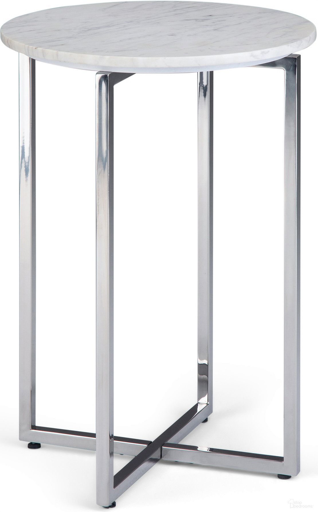 Marsden Side Table with Polished Stainless Steel Base In White and Silver
