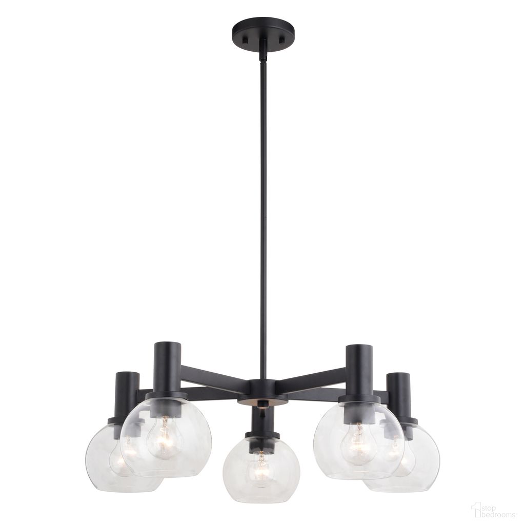 The appearance of Marshall 27 Inch 5 Light Chandelier In Matte Black designed by Vaxcel in the transitional interior design. This matte black piece of furniture  was selected by 1StopBedrooms from Marshall Collection to add a touch of cosiness and style into your home. Sku: H0296. Material: Steel.