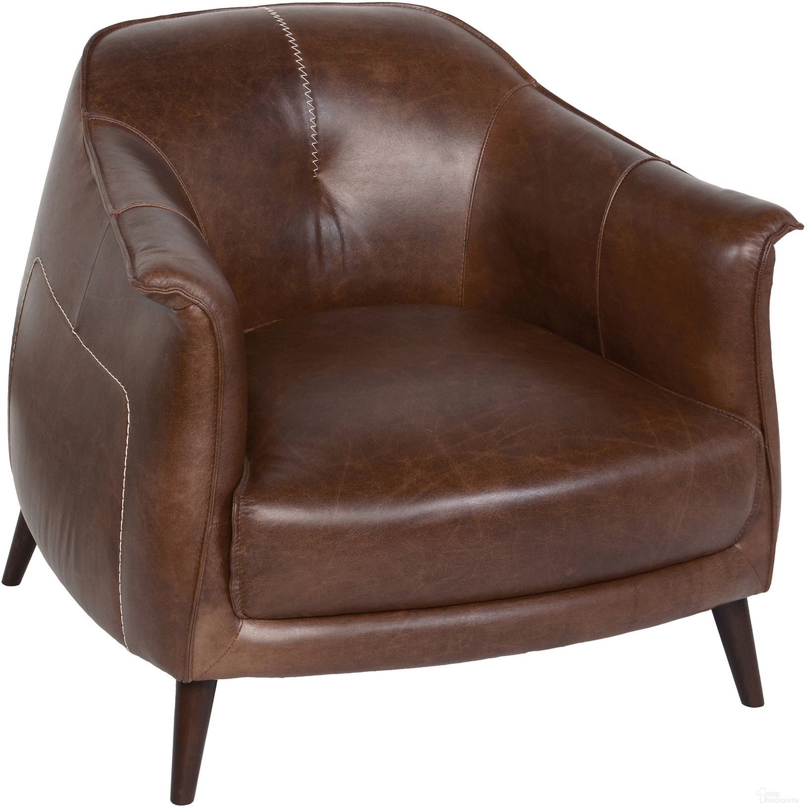 The appearance of Martel Club Chair In Spiced Brown designed by Classic Home in the transitional interior design. This spiced brown piece of furniture was selected by 1StopBedrooms from Martel Collection to add a touch of cosiness and style into your home. Sku: 2101CH11. Material: Top Grain Leather.