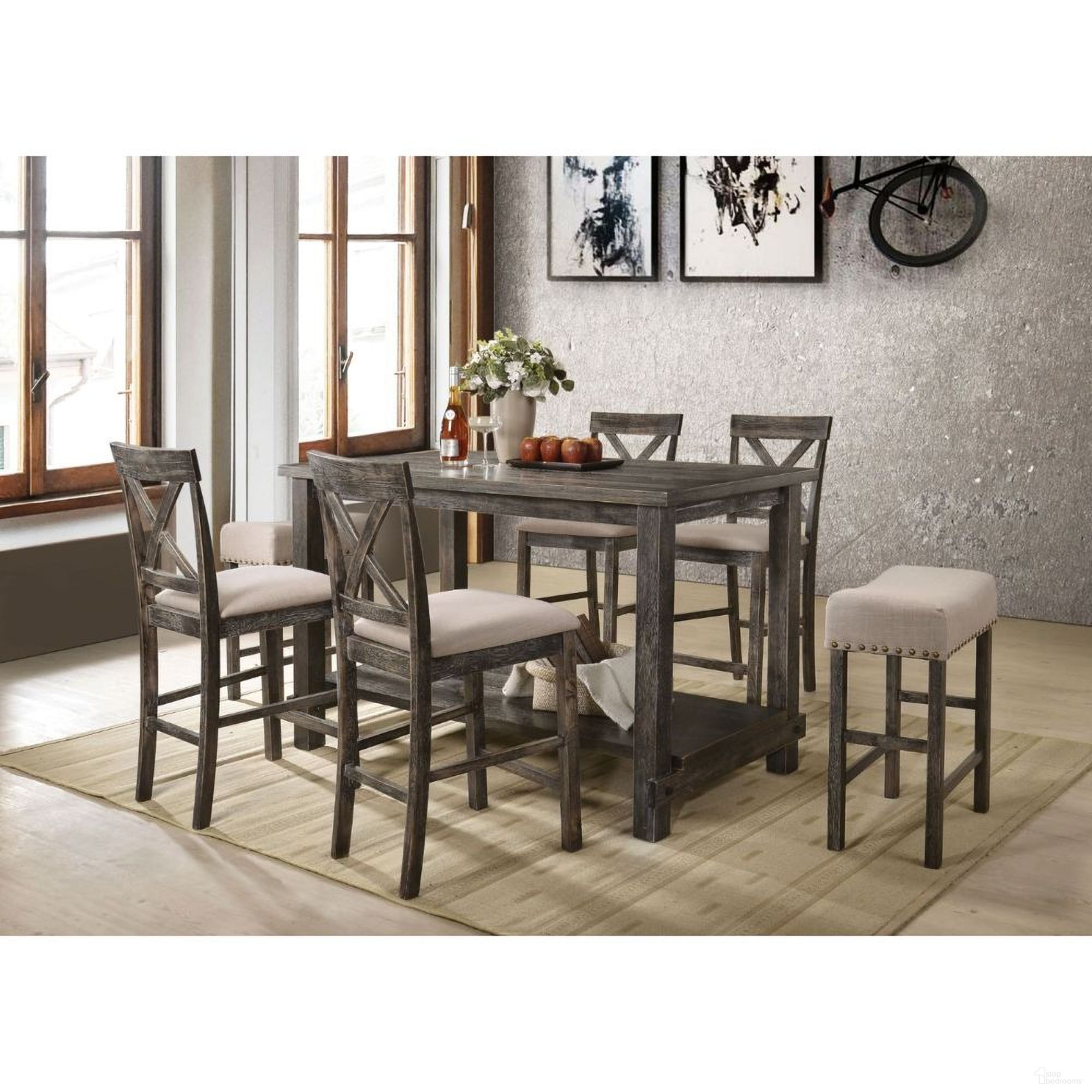 The appearance of Martha II Counter Height Table (Weathered Gray) designed by ACME in the transitional interior design. This gray piece of furniture was selected by 1StopBedrooms from Martha Ii Collection to add a touch of cosiness and style into your home. Sku: 73830. Table Base Style: Trestle. Material: MDF. Size: 30" x 60".