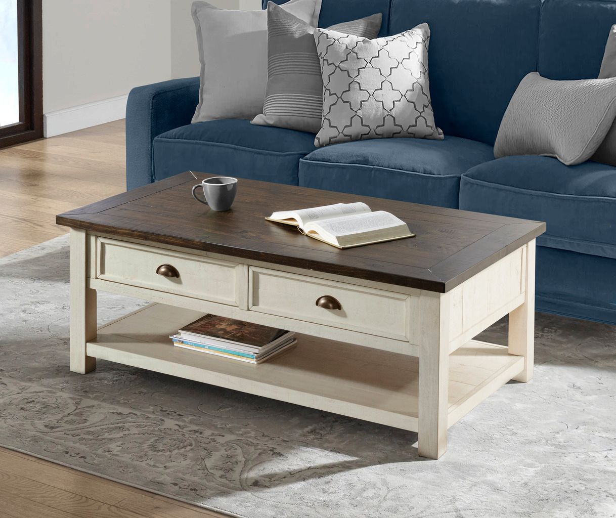 The appearance of Monterey Coffee Table In Cream White and Brown designed by Martin Svensson Home in the coastal interior design. This cream/brown piece of furniture  was selected by 1StopBedrooms from Monterey Collection to add a touch of cosiness and style into your home. Sku: 890626. Material: Pine.