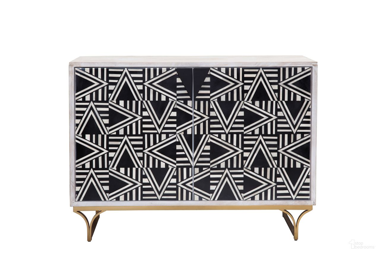 Martina Bar Cabinet In Sandblasted White Wash Black Bone
