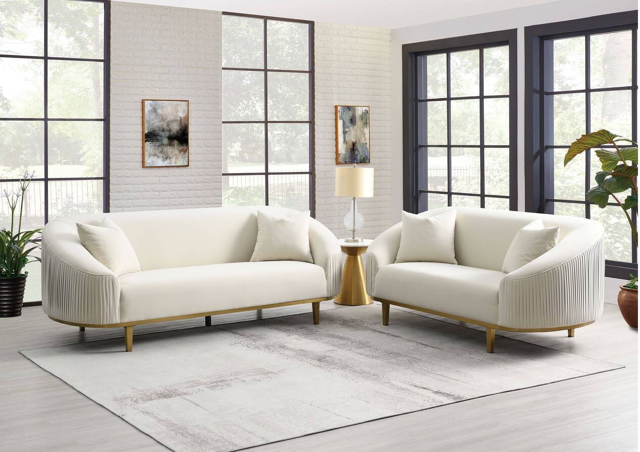 The appearance of Martina Living Room Set with Pillows In Ivory designed by ACME in the modern / contemporary interior design. This ivory piece of furniture was selected by 1StopBedrooms from Martina Collection to add a touch of cosiness and style into your home. Sku: LV03850;LV03851. Material: Metal.