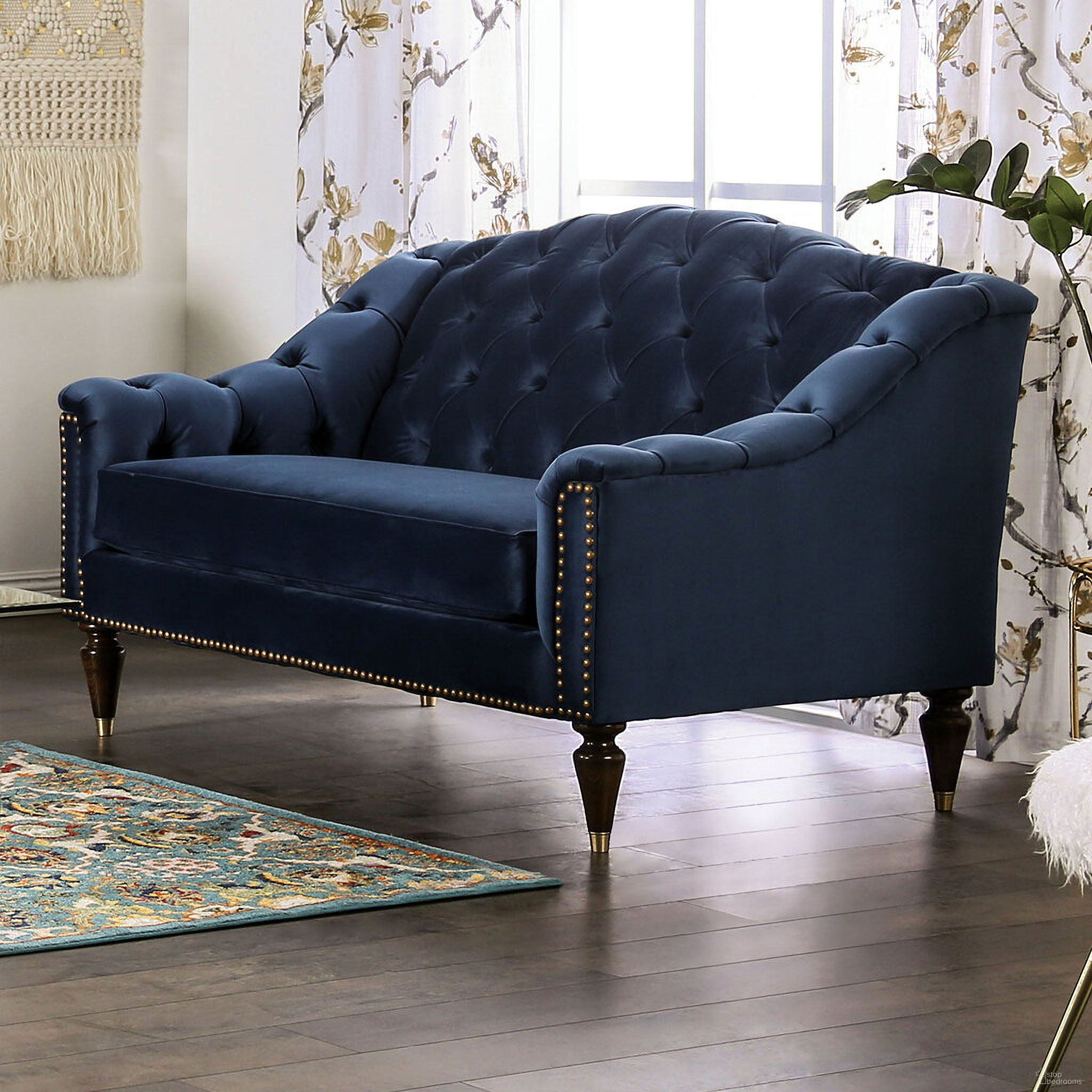 The appearance of Martinique Loveseat In Blue designed by Furniture of America in the transitional interior design. This blue piece of furniture  was selected by 1StopBedrooms from Martinique Collection to add a touch of cosiness and style into your home. Sku: SM2230-LV. Material: Wood.