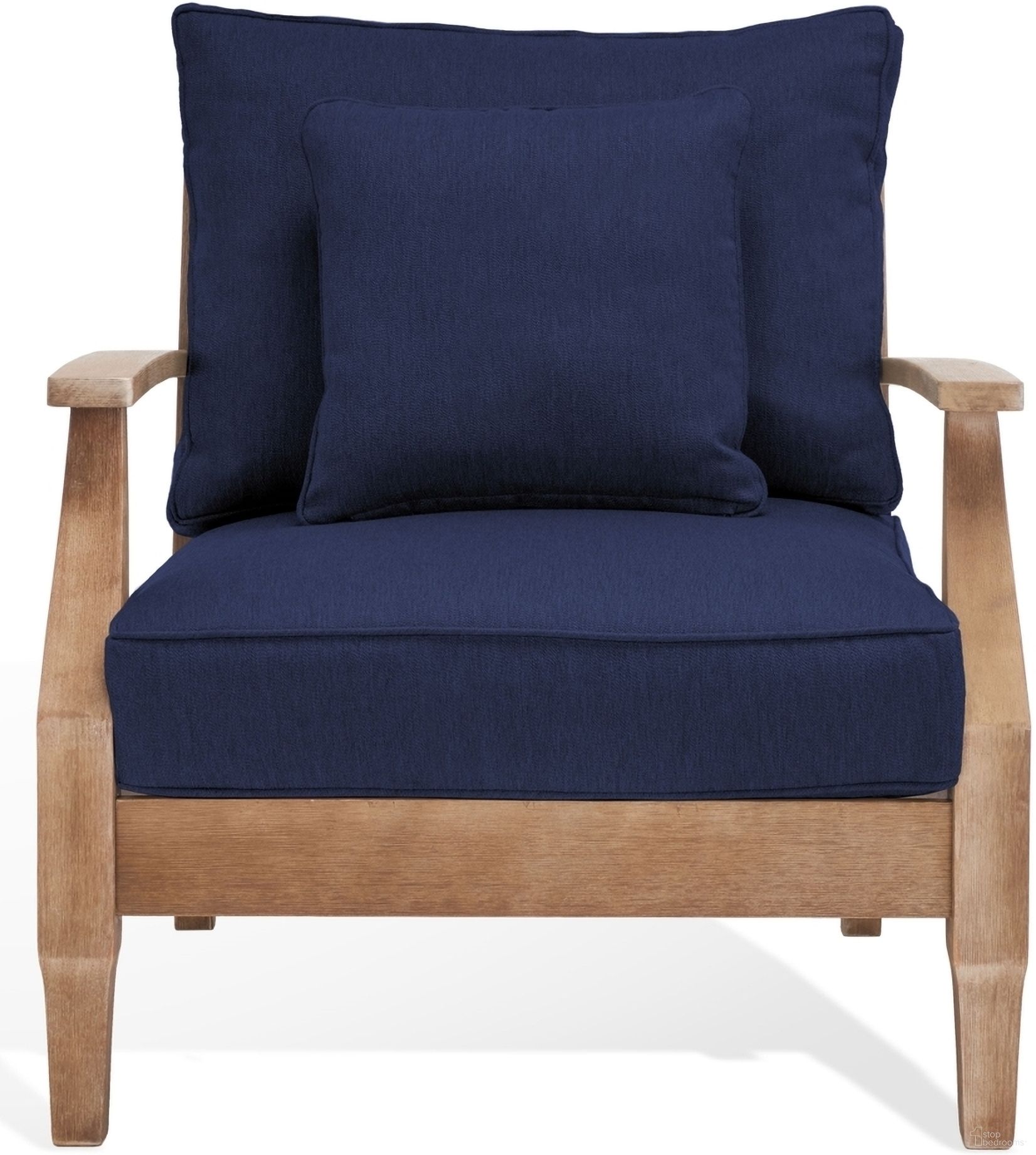 The appearance of Martinique Wood Patio Armchair In Natural and Navy designed by Safavieh Couture in the modern / contemporary interior design. This navy piece of furniture  was selected by 1StopBedrooms from Martinique Collection to add a touch of cosiness and style into your home. Sku: CPT1011D. Material: Wood.