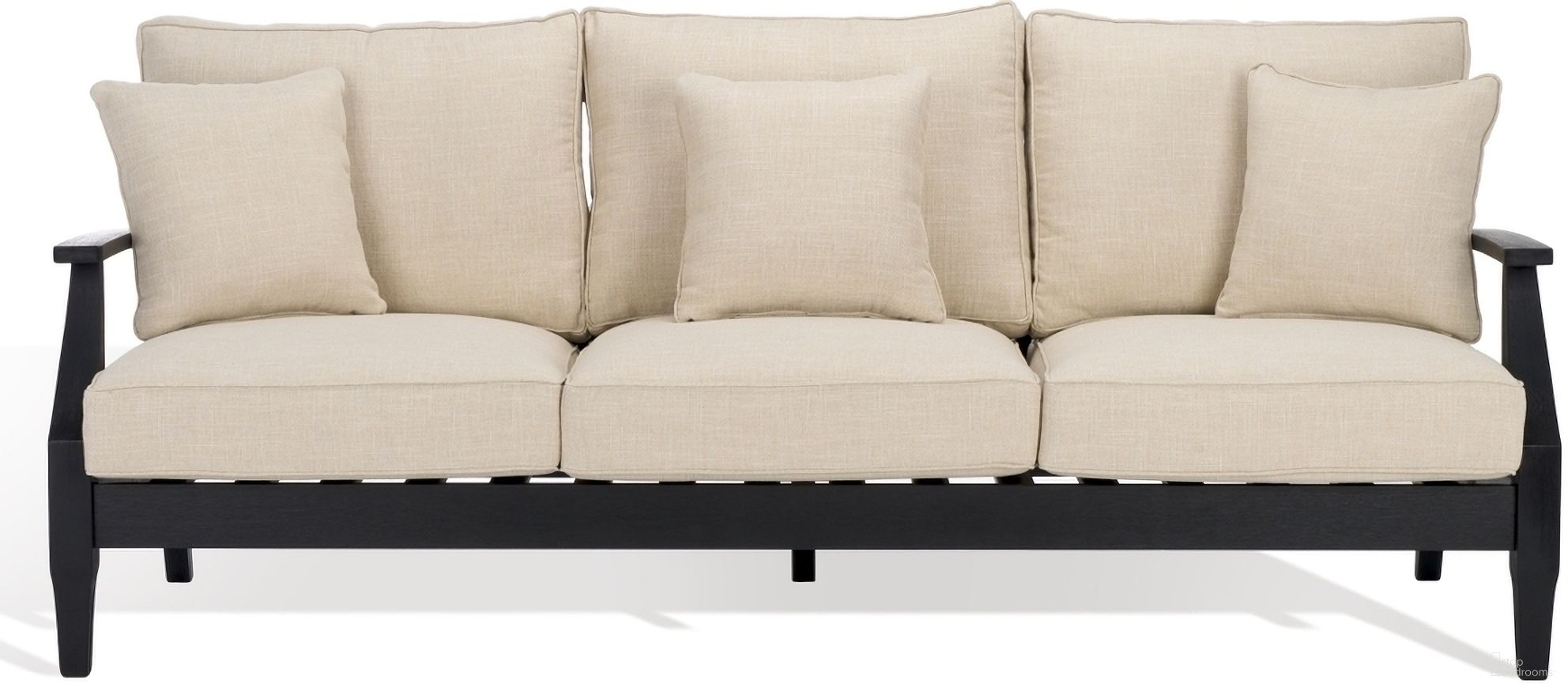 The appearance of Martinique Wood Patio Sofa In Black and White designed by Safavieh Couture in the modern / contemporary interior design. This black and white piece of furniture was selected by 1StopBedrooms from Martinique Collection to add a touch of cosiness and style into your home. Sku: CPT1013E. Material: Wood.
