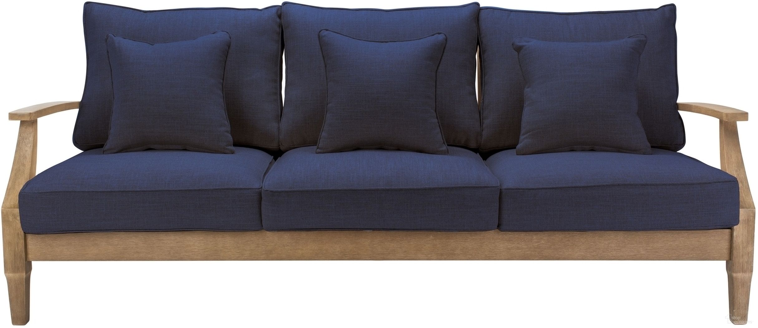 The appearance of Martinique Wood Patio Sofa In Natural and Navy designed by Safavieh Couture in the modern / contemporary interior design. This navy piece of furniture was selected by 1StopBedrooms from Martinique Collection to add a touch of cosiness and style into your home. Sku: CPT1013D. Material: Wood.