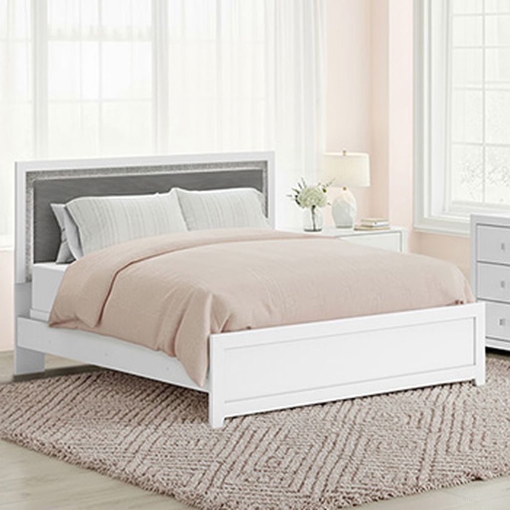 The appearance of Marzoni Full Upholstered Panel Headboard In White and Gray designed by Signature Design by Ashley in the modern / contemporary interior design. This white/gray piece of furniture  was selected by 1StopBedrooms from Marzoni Collection to add a touch of cosiness and style into your home. Sku: NCB1119-87. Material: Wood. Bed Size: Full.