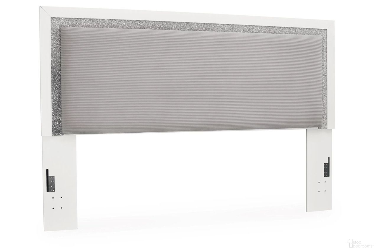 The appearance of Marzoni King Upholstered Panel Headboard In White and Gray designed by Signature Design by Ashley in the modern / contemporary interior design. This white/gray piece of furniture was selected by 1StopBedrooms from Marzoni Collection to add a touch of cosiness and style into your home. Sku: NCB1119-58. Material: Wood. Bed Size: King.