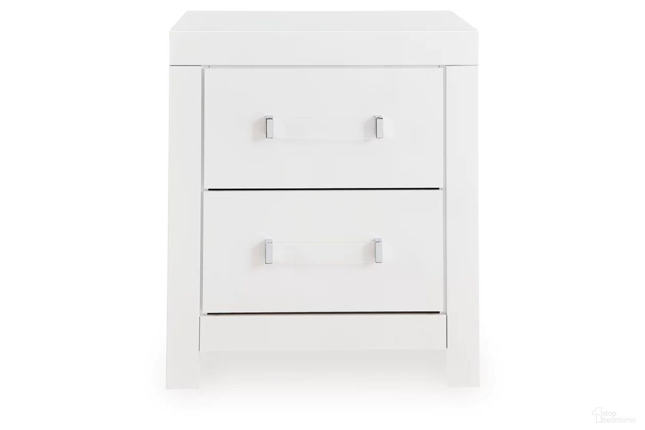The appearance of Marzoni Two Drawer NightStand In White designed by Signature Design by Ashley in the modern / contemporary interior design. This white piece of furniture was selected by 1StopBedrooms from Marzoni Collection to add a touch of cosiness and style into your home. Sku: NCB1119-92. Material: Wood.