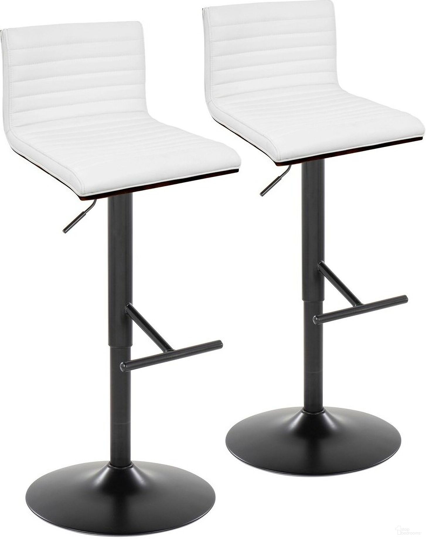 The appearance of Mason Adjustable Barstool Set of 2 In White designed by Lumisource in the modern / contemporary interior design. This white piece of furniture was selected by 1StopBedrooms from Mason Collection to add a touch of cosiness and style into your home. Sku: BS-MASONPU-STRT2 BKWLW2. Material: Leather.