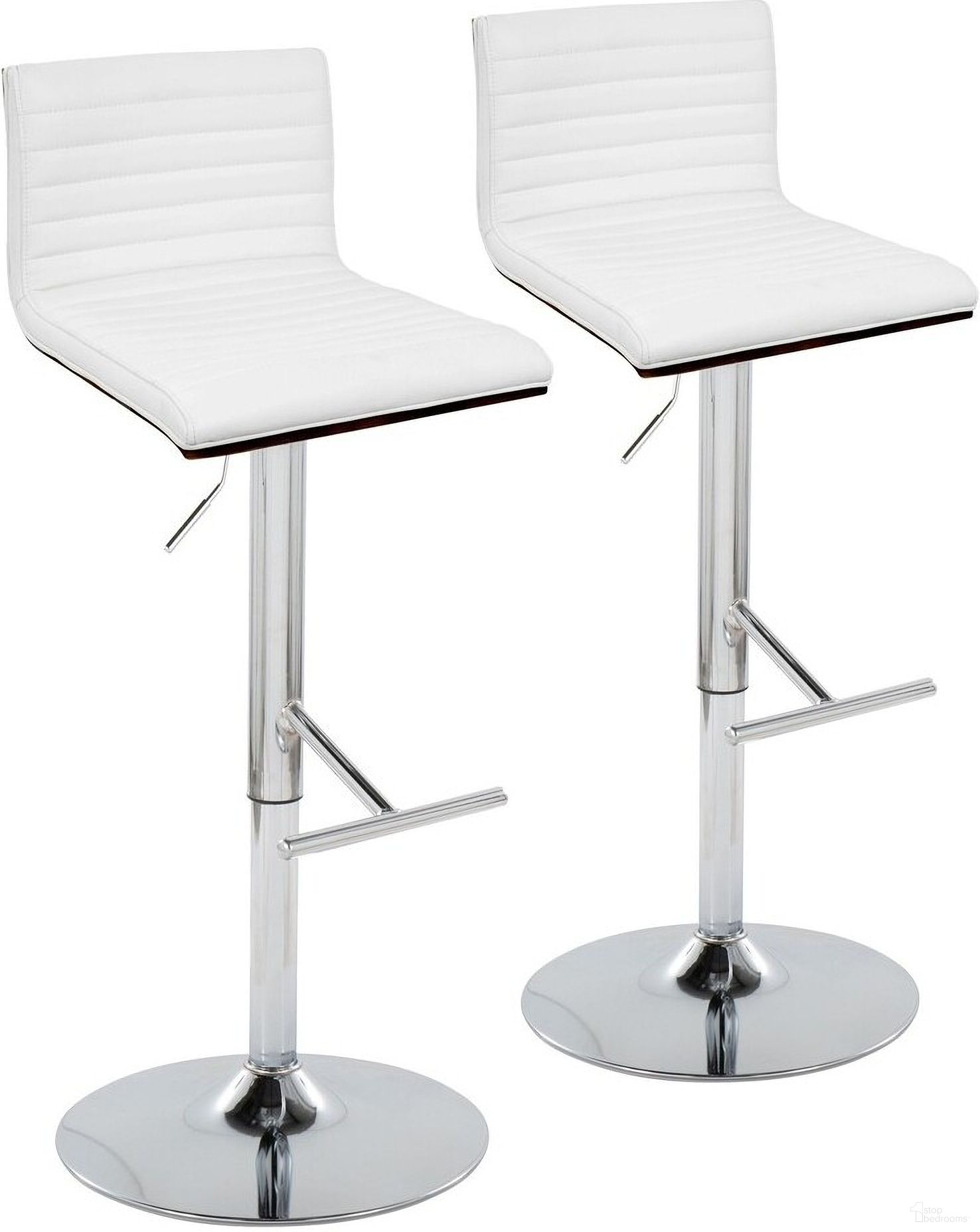 The appearance of Mason Adjustable Barstool Set of 2 In Chrome In White designed by Lumisource in the modern / contemporary interior design. This white piece of furniture was selected by 1StopBedrooms from Mason Collection to add a touch of cosiness and style into your home. Sku: BS-MASONPU-STRT2 CHRWLW2. Material: Leather.