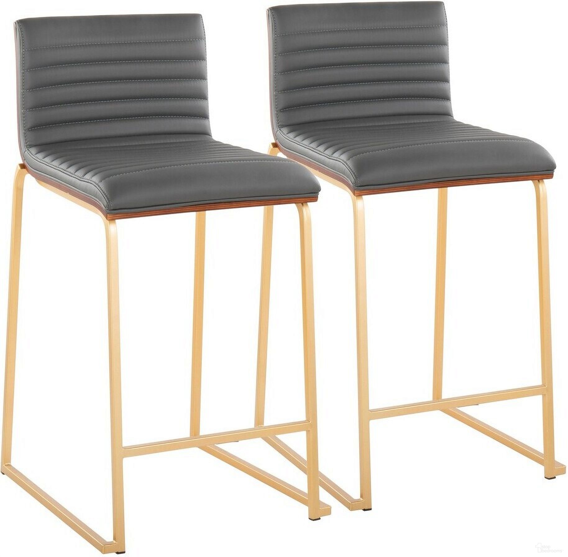 The appearance of Mason Mara 26 Inch Fixed Height Counter Stool Set of 2 In Gray/Gold designed by Lumisource in the modern / contemporary interior design. This gray piece of furniture was selected by 1StopBedrooms from Mason Collection to add a touch of cosiness and style into your home. Sku: B26-MASONPU-MARA1 AUWLGY2. Material: Wood.