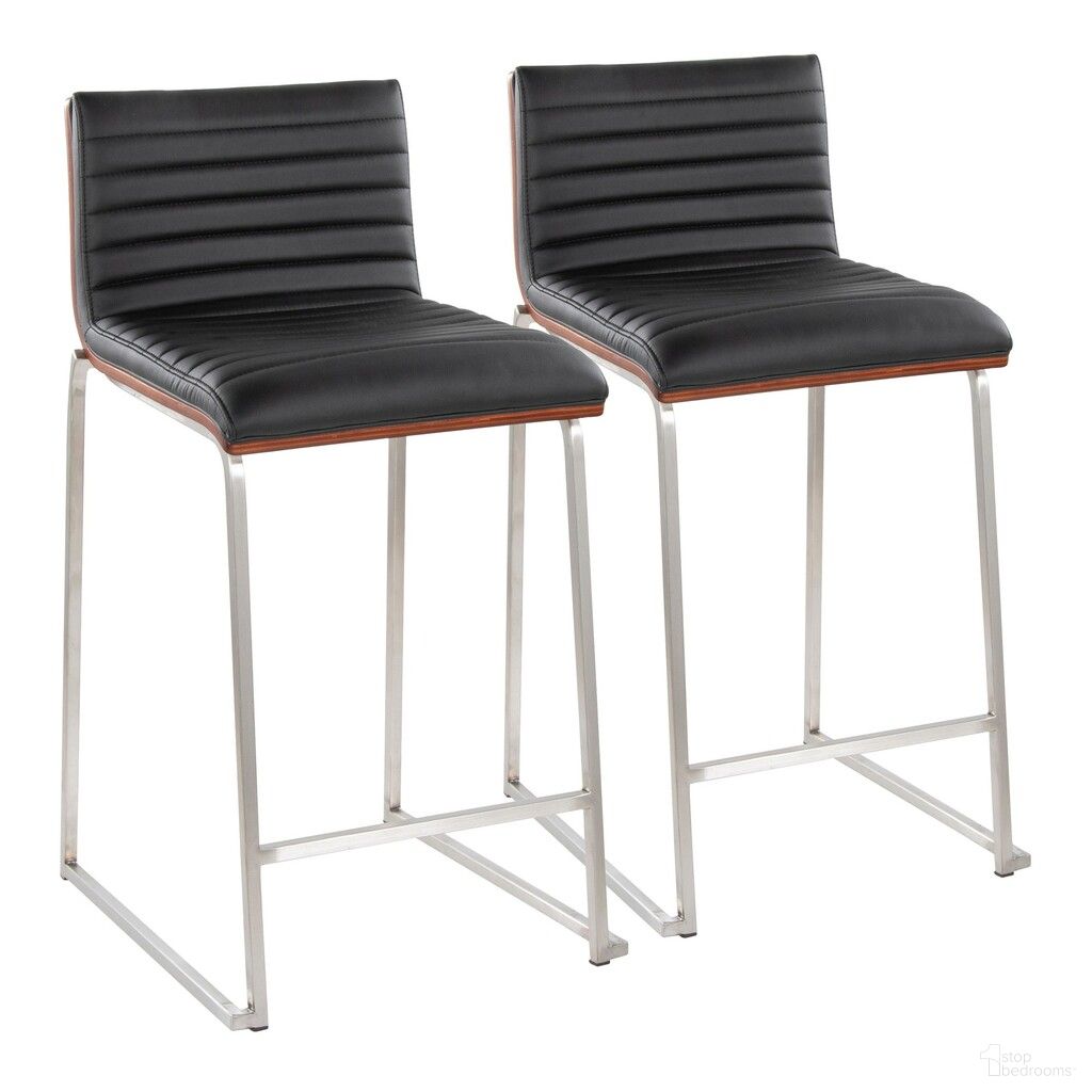 The appearance of Mason Mara 26 Inch Fixed Height Counter Stool Set of 2 In Walnut and Black designed by Lumisource in the modern / contemporary interior design. This walnut and black piece of furniture was selected by 1StopBedrooms from Mason Collection to add a touch of cosiness and style into your home. Sku: B26-MASONPU-MARA1 SSWLBK2. Material: Foam.