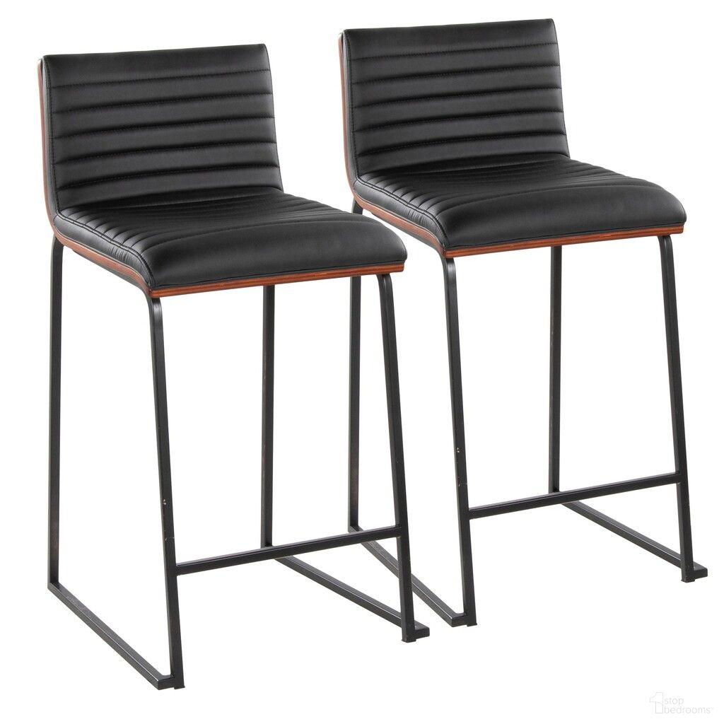 Mason Mara 26 Inch Fixed Height Counter Stool Set of 2 In Walnut and Black