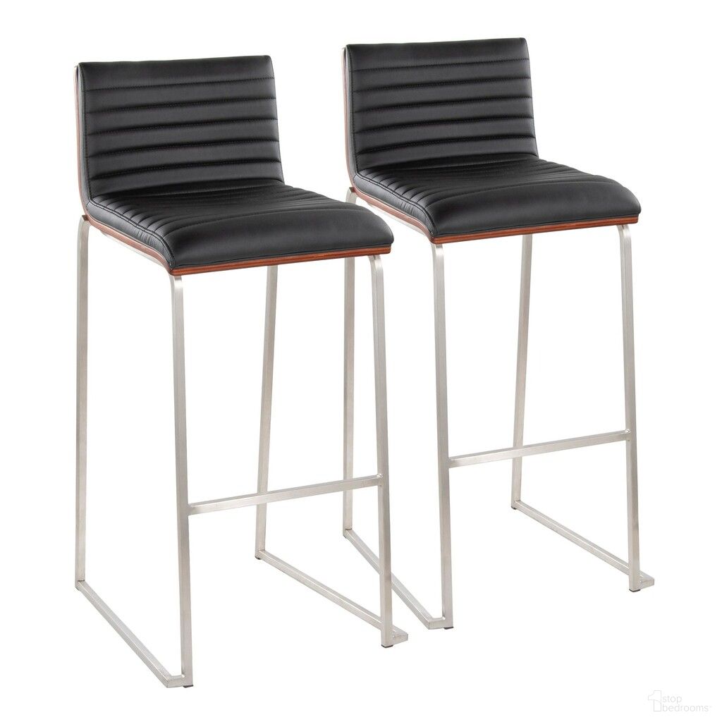 The appearance of Mason Mara 30 Inch Fixed Height Barstool Set of 2 In Walnut and Black designed by Lumisource in the modern / contemporary interior design. This walnut and black piece of furniture was selected by 1StopBedrooms from Mason Collection to add a touch of cosiness and style into your home. Sku: B30-MASONPU-MARA1 SSWLBK2. Material: Foam.
