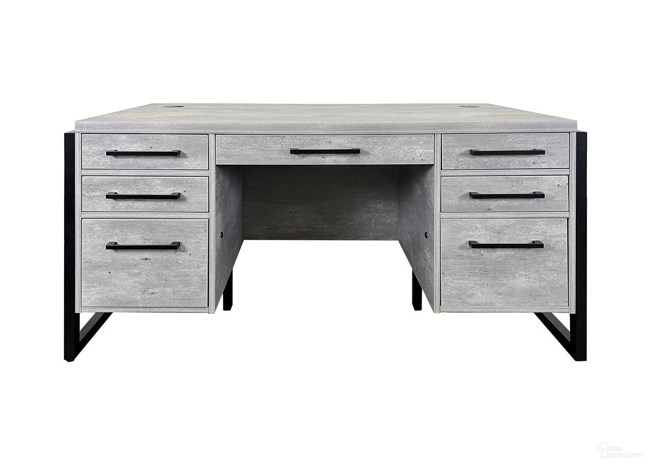 The appearance of Mason Wood Laminate Double Pedestal Executive Desk In Concrete Gray designed by Martin Furniture in the modern / contemporary interior design. This concrete gray piece of furniture was selected by 1StopBedrooms from Mason Collection to add a touch of cosiness and style into your home. Sku: IMMN680C. Material: Solid Hardwood & Veneers.