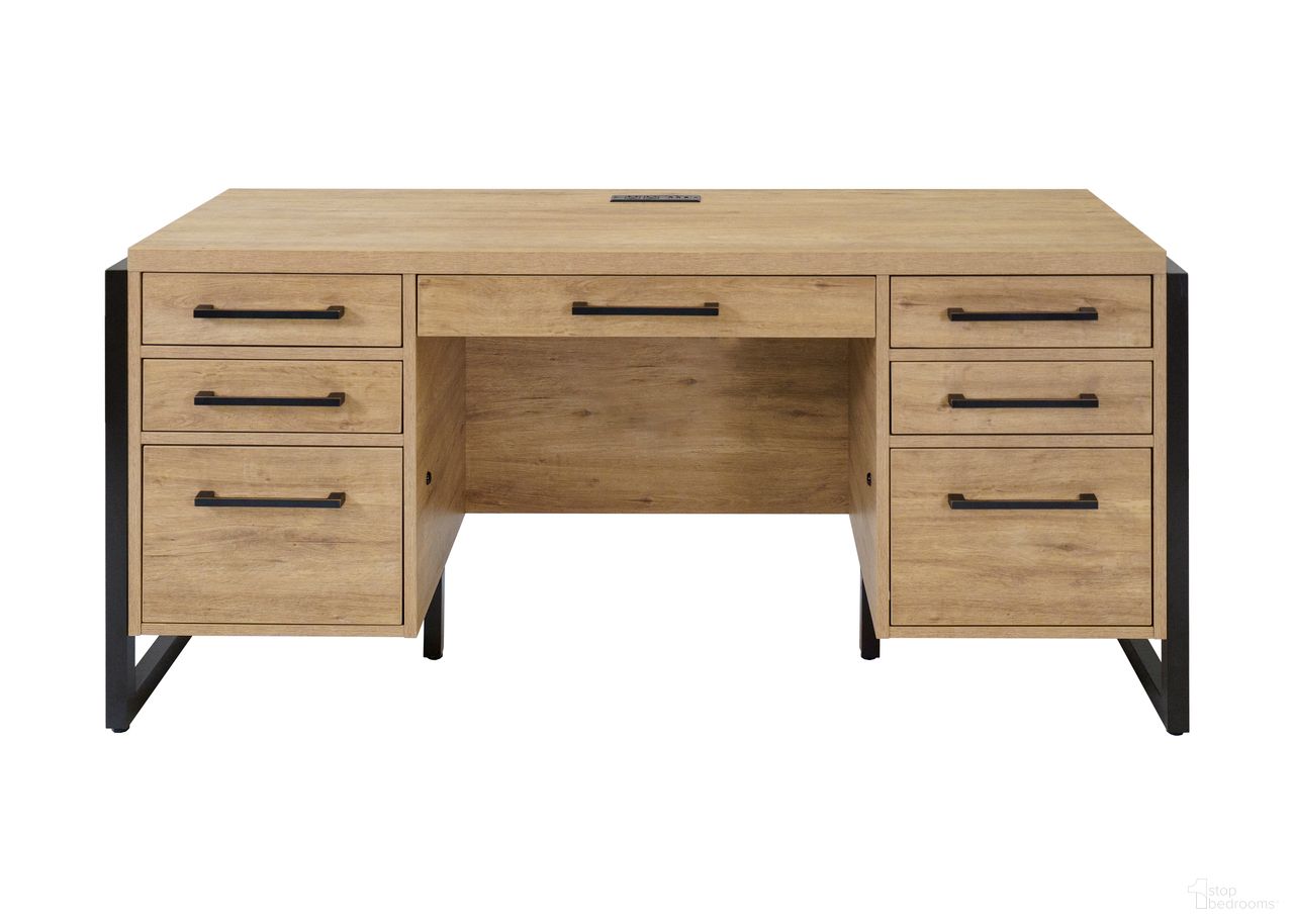 The appearance of Mason Wood Laminate Double Pedestal Executive Desk In Light Brown designed by Martin Furniture in the modern / contemporary interior design. This light brown piece of furniture was selected by 1StopBedrooms from Mason Collection to add a touch of cosiness and style into your home. Sku: IMMN680M. Material: Solid Hardwood & Veneers.