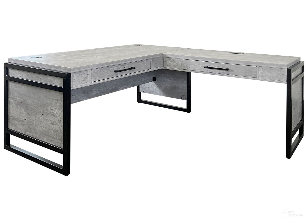 The appearance of Mason Wood Laminate Open L-Desk and Return with Drawers In Concrete Gray designed by Martin Furniture in the modern / contemporary interior design. This concrete gray piece of furniture was selected by 1StopBedrooms from Mason Collection to add a touch of cosiness and style into your home. Sku: IMMN386RC-KIT. Material: Solid Hardwood & Veneers.