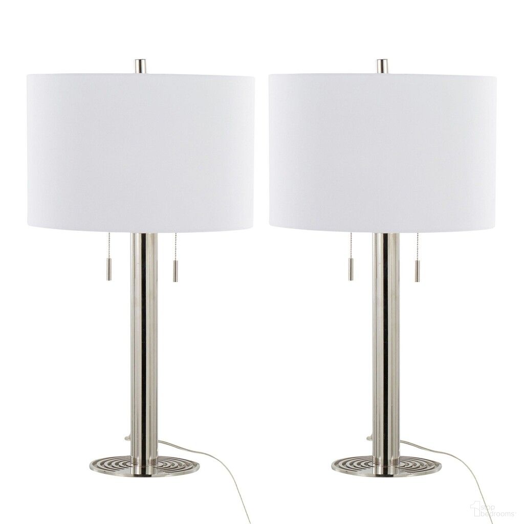 The appearance of Master 29 Inch Linen Shade Metal Table Lamp Set of 2 In Polished Nickel and White designed by Lumisource in the modern / contemporary interior design. This polished nickel and white piece of furniture was selected by 1StopBedrooms from Masters Collection to add a touch of cosiness and style into your home. Sku: GTS29-MASTER PNIW2. Material: Linen.