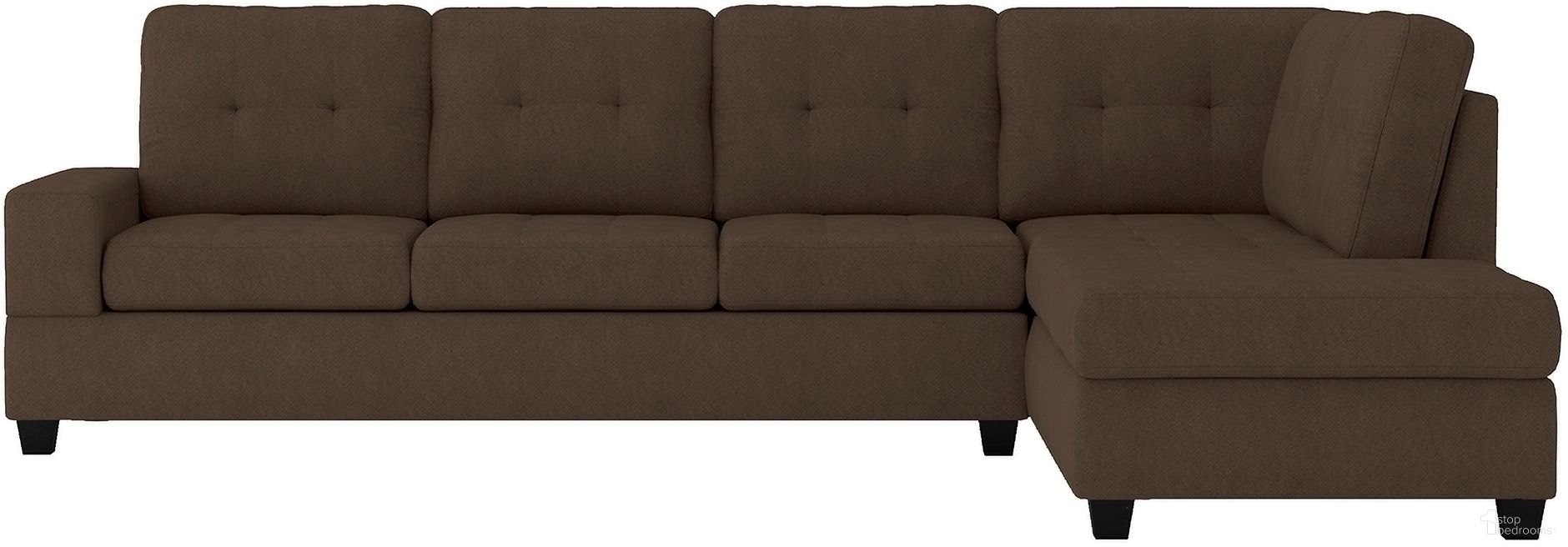 The appearance of Maston Chocolate 2 Piece RAF Sectional designed by Homelegance in the transitional interior design. This dark brown piece of furniture was selected by 1StopBedrooms from Maston Collection to add a touch of cosiness and style into your home. Sku: 9507CHC-3;9507CHC-5. Material: Microfiber. Layout: L-Shape. Orientation: RAF.