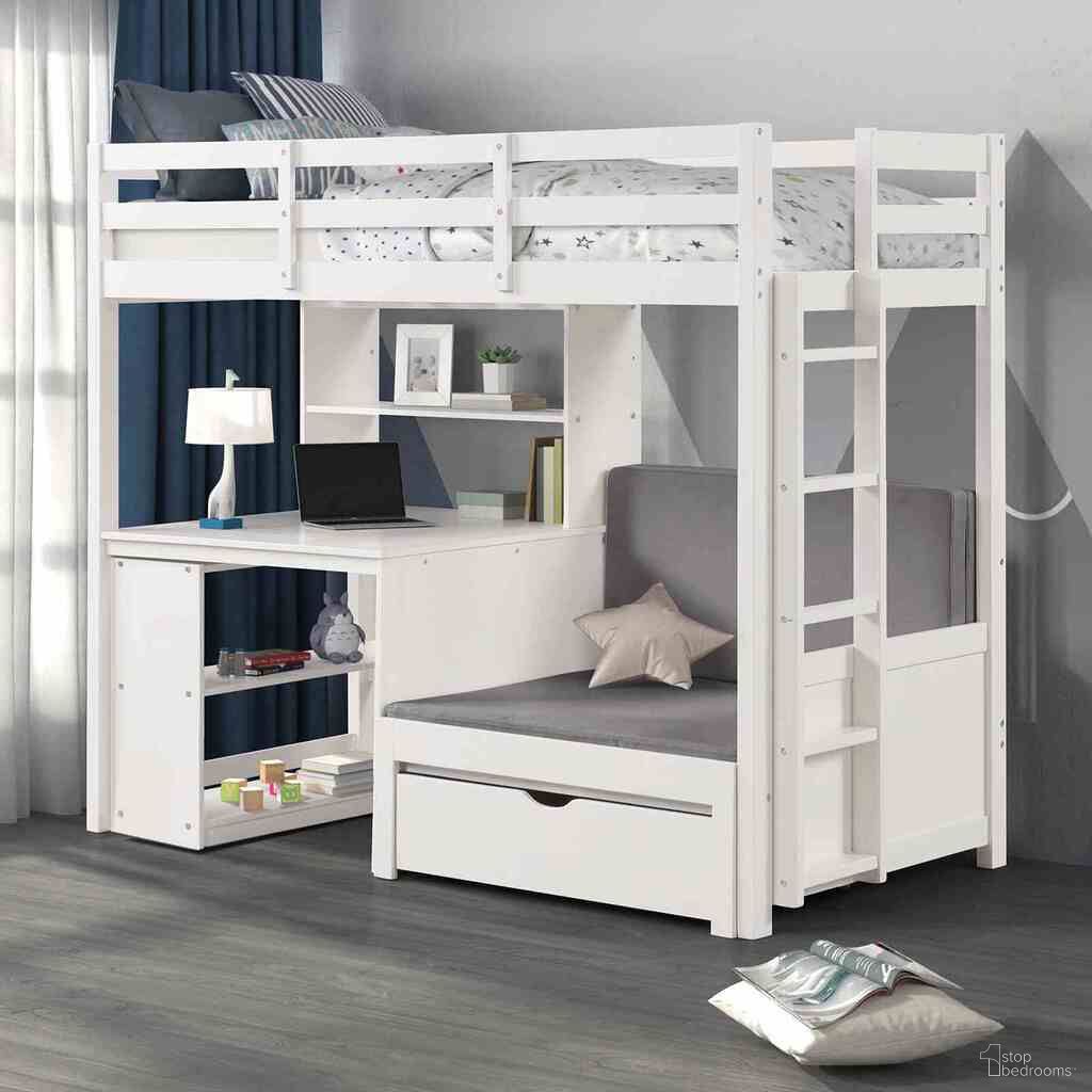 The appearance of Mateo Twin/Workstation Loft Bed In White designed by Furniture of America in the modern / contemporary interior design. This white piece of furniture was selected by 1StopBedrooms from Mateo Collection to add a touch of cosiness and style into your home. Sku: FM-BK200WH-1;FM-BK200WH-2;FM-BK200WH-3. Bed Type: Bunk Bed. Bed Size: Twin. Material: Solid Pine Wood.