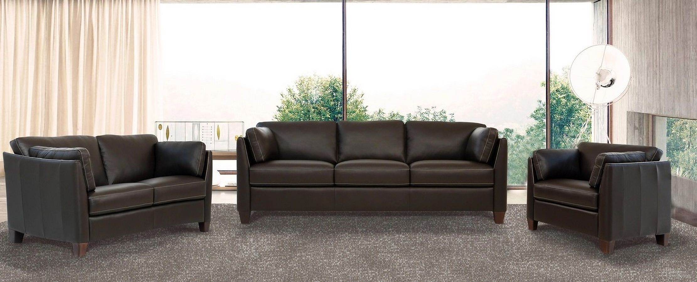 The appearance of Matias Living Room Set In Chocolate designed by ACME in the modern / contemporary interior design. This chocolate piece of furniture was selected by 1StopBedrooms from Matias Collection to add a touch of cosiness and style into your home. Sku: 55010;55011. Material: Leather.