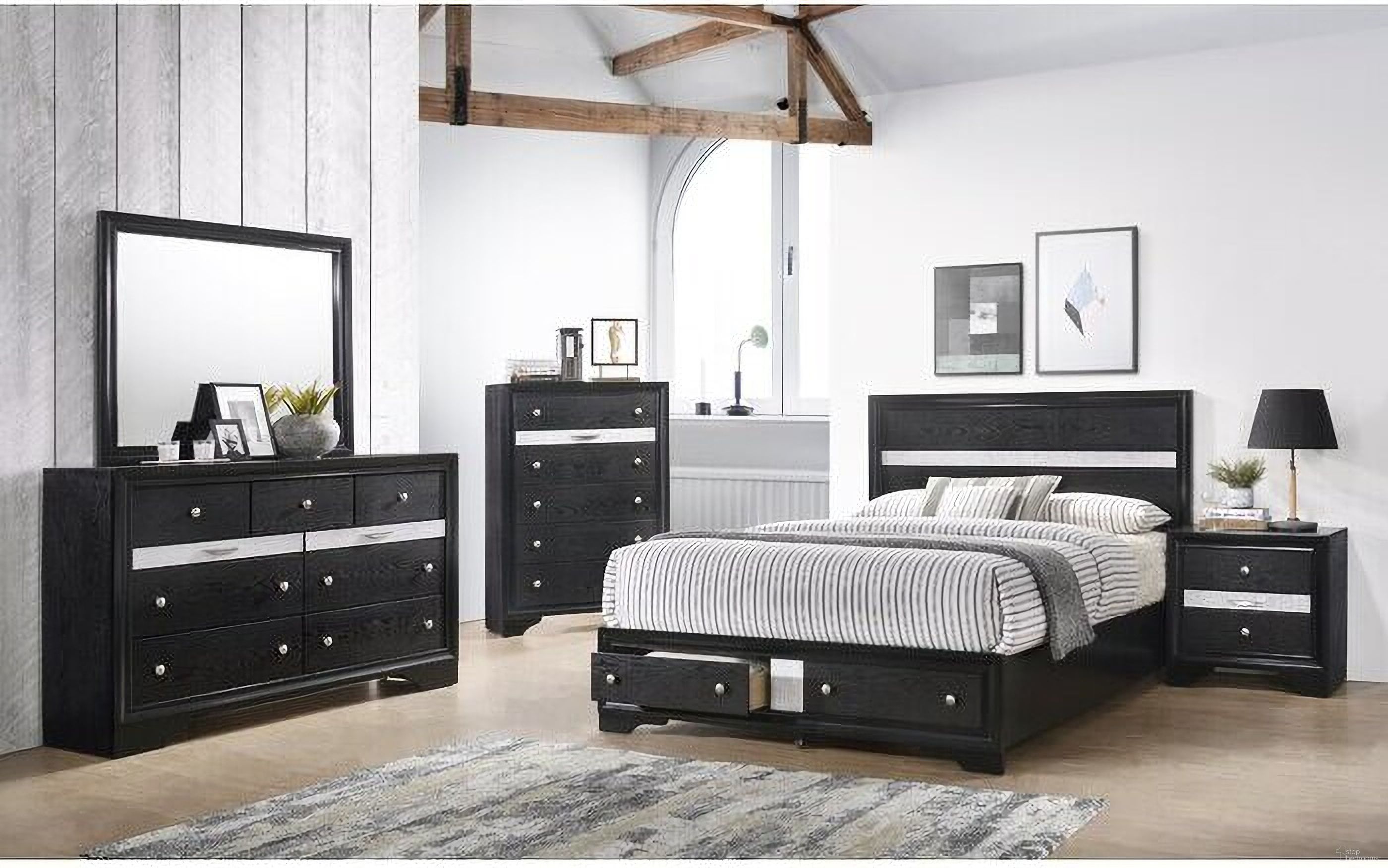 The appearance of Matrix Bedroom Set In Black designed by Galaxy Home Furnishings in the modern / contemporary interior design. This black piece of furniture was selected by 1StopBedrooms from Matrix Collection to add a touch of cosiness and style into your home. Sku: 808857642004;808857578259. Bed Type: Storage Bed. Material: Wood. Bed Size: Queen.