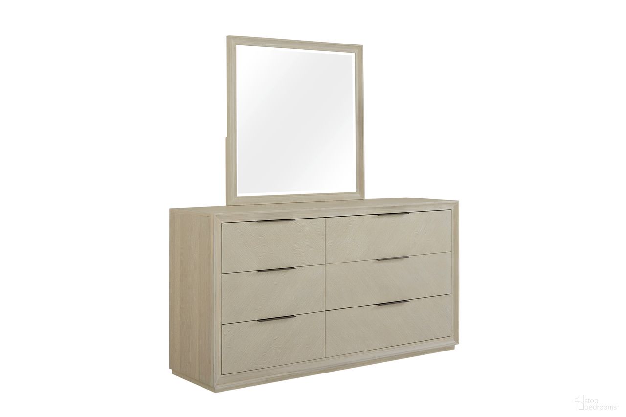 The appearance of Matrix Landscape Bedroom Mirror in Cerused Linen designed by FD Home in the modern / contemporary interior design. This cerused linen piece of furniture was selected by 1StopBedrooms from Matrix Collection to add a touch of cosiness and style into your home. Sku: 7218-06. Material: Poplar Solid.