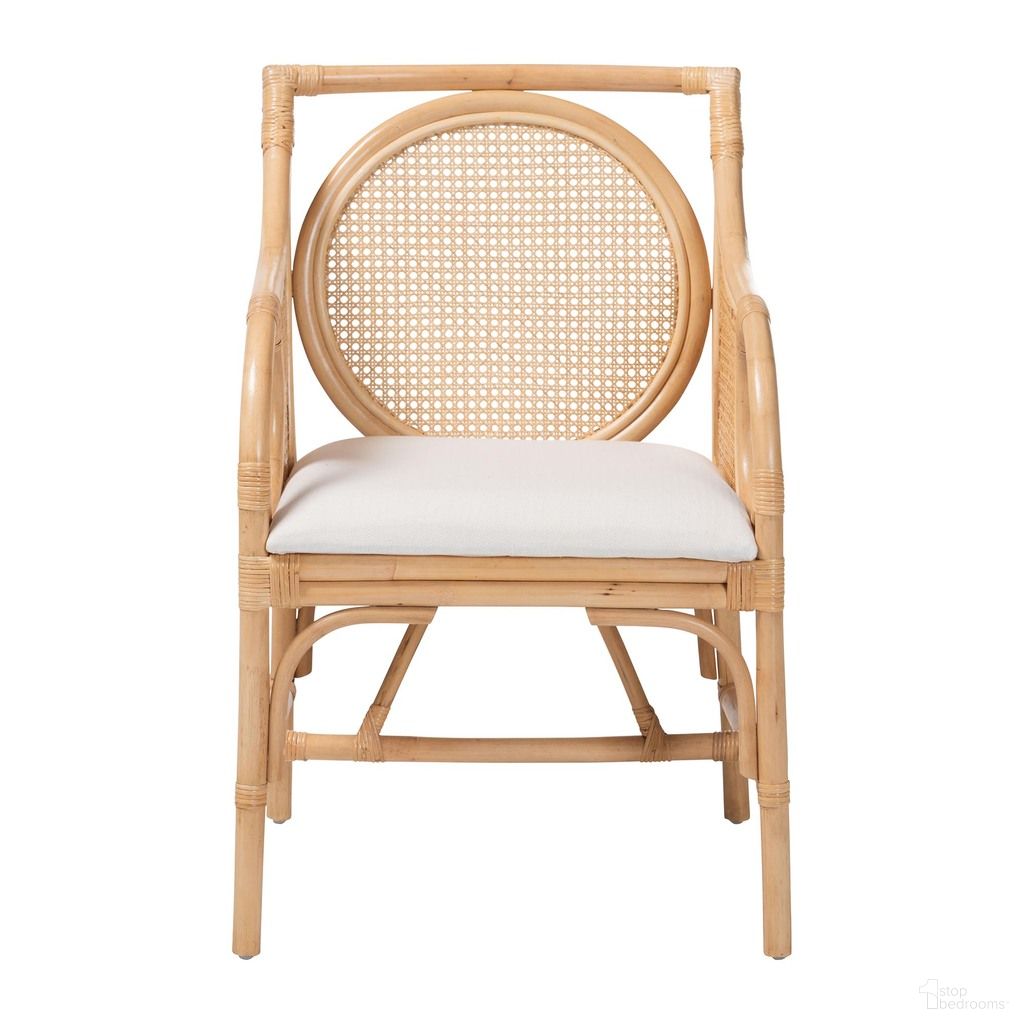 Matt Arm Chair with Upholstered Seat In Natural Rattan and White