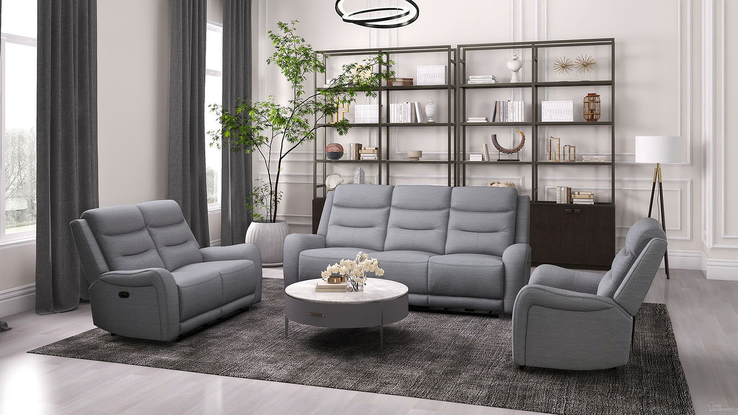 The appearance of Matthias Living Room Set In Gray designed by Furniture of America in the transitional interior design. This gray piece of furniture was selected by 1StopBedrooms from Matthias Collection to add a touch of cosiness and style into your home. Sku: CM9987GY-SF-M;CM9987GY-LV-M. Material: Fabric.