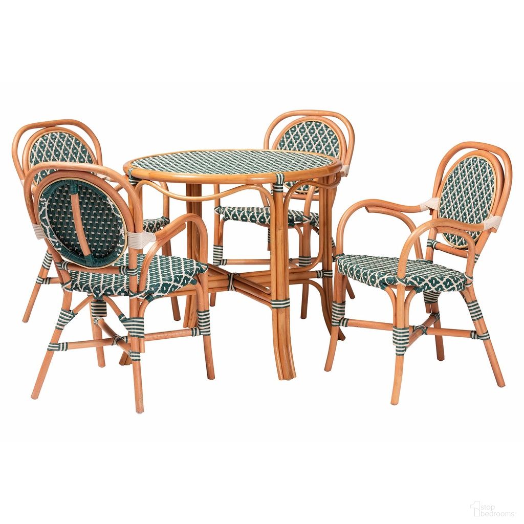 Mattie Rattan 5 Piece Bistro Dining Set In Natural Brown And Green