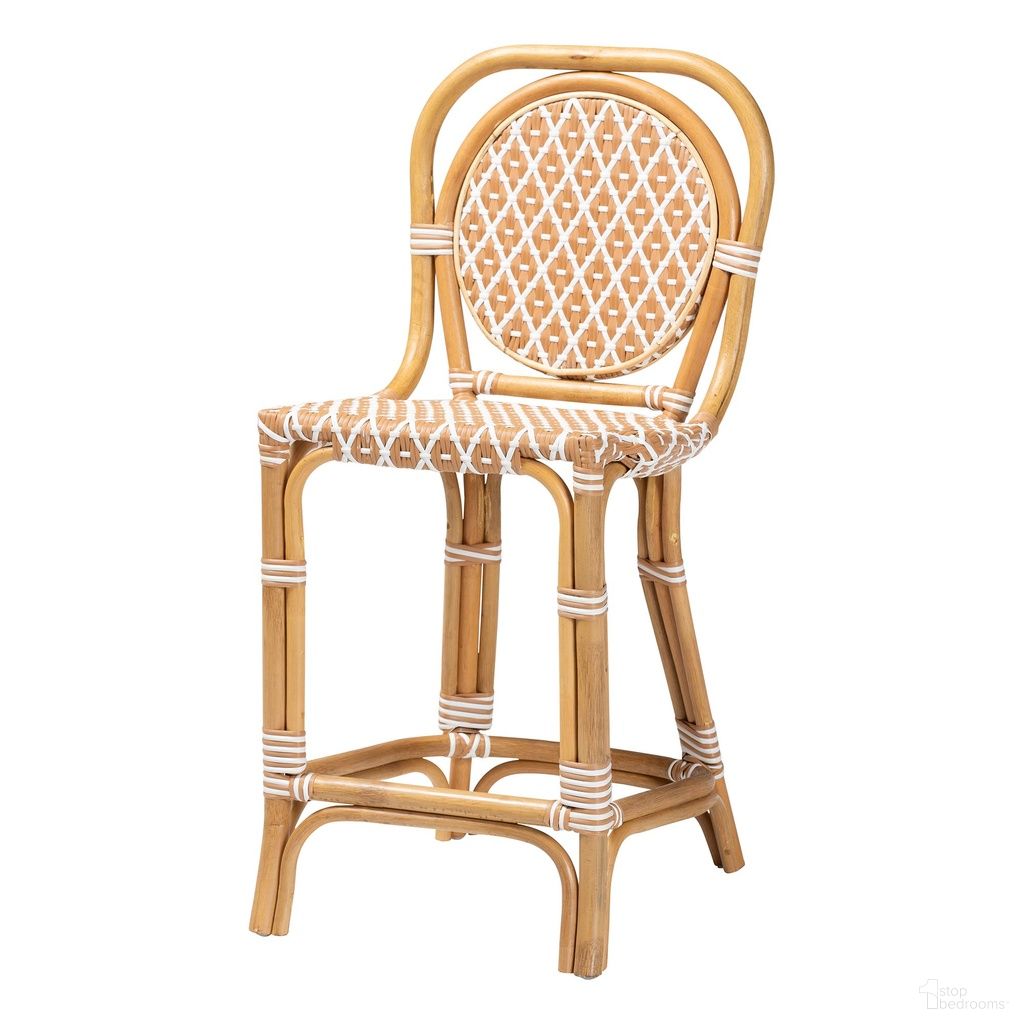 Mattie Rattan Bistro Counter Stool In Natural Brown And Beige