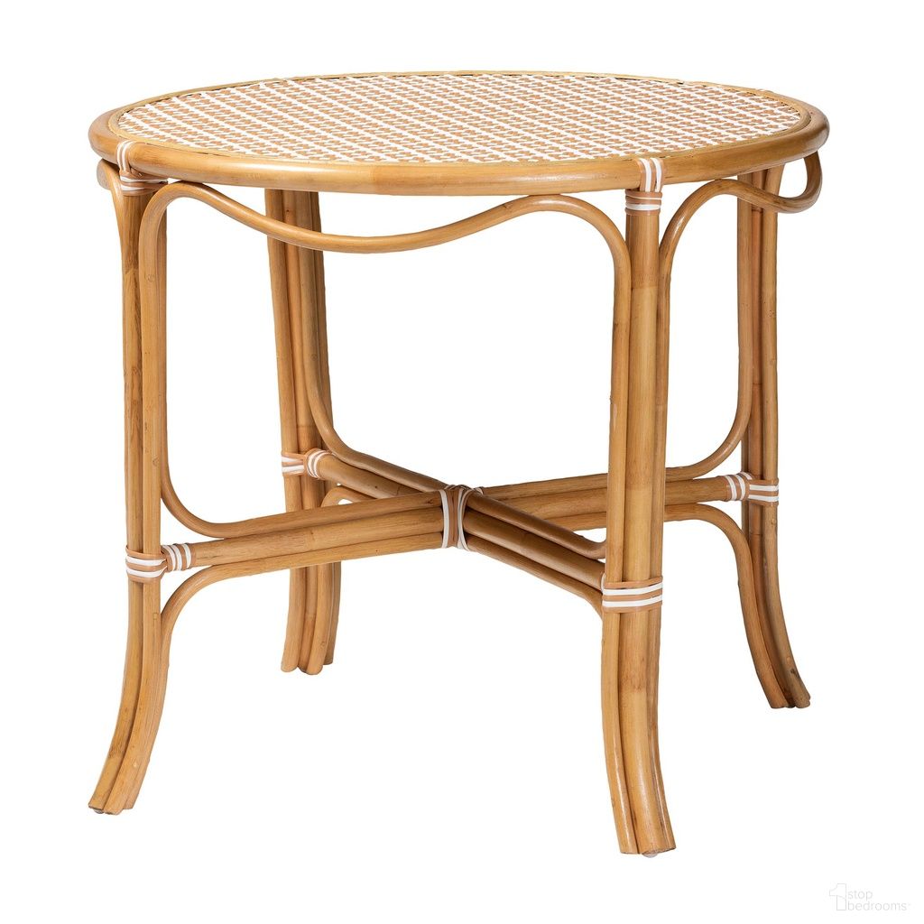 Mattie Rattan Round Bistro Dining Table In Natural Brown And Beige