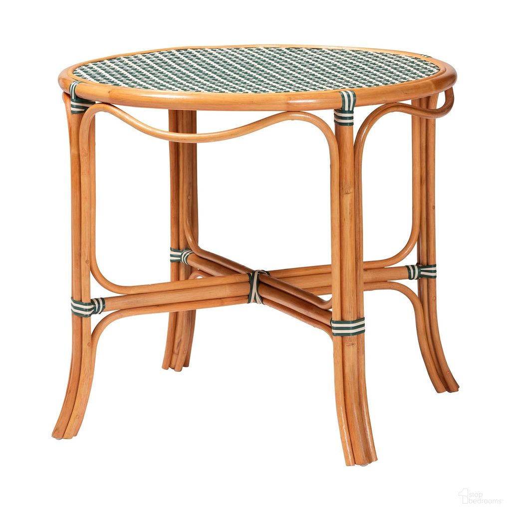 Mattie Rattan Round Bistro Dining Table In Natural Brown And Green