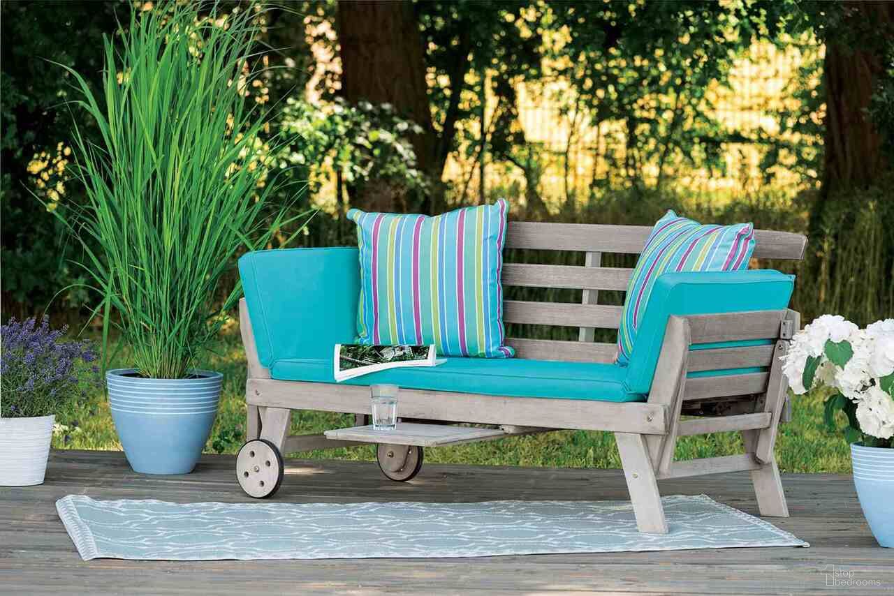 The appearance of Maui Convertible Sofa Daybed In Gray and Turquoise designed by Furniture of America in the modern / contemporary interior design. This turquoise/grey piece of furniture  was selected by 1StopBedrooms from Maui Collection to add a touch of cosiness and style into your home. Sku: GM-1015. Material: Acacia Wood.