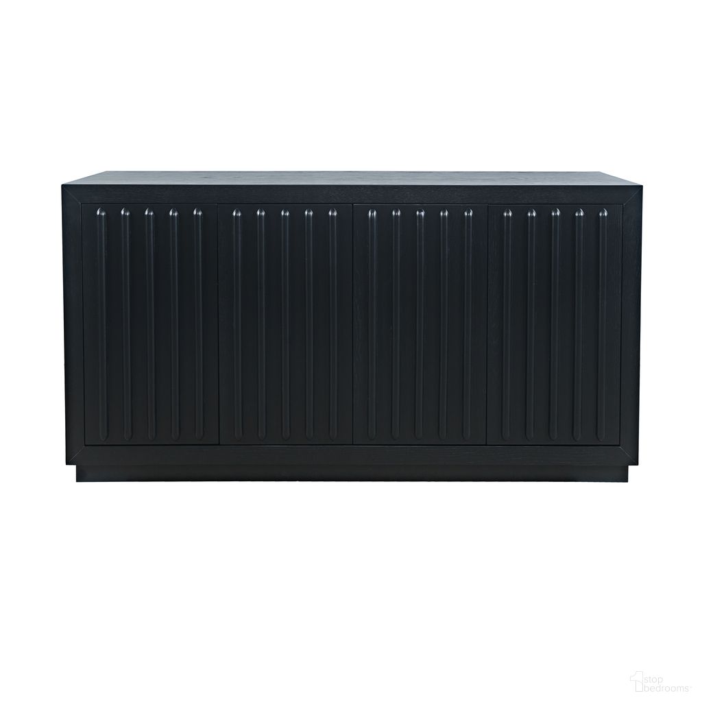 The appearance of Maven 60 Inch Fluted Four Door Sideboard Storage Cabinet In Black designed by Jofran in the transitional interior design. This black piece of furniture was selected by 1StopBedrooms from Maven Collection to add a touch of cosiness and style into your home. Sku: 2421-MAVENBLK. Material: Acacia.