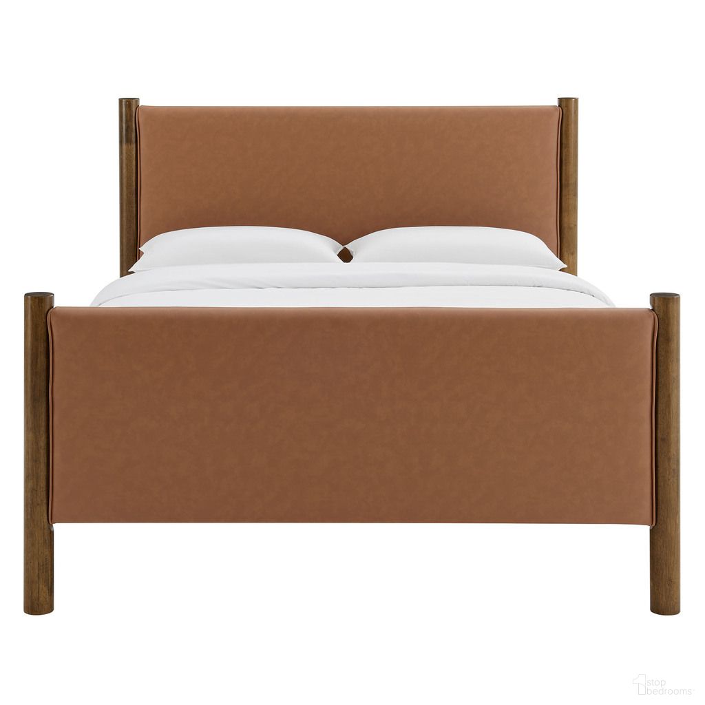 Maven Full Size Vegan Leather Upholstered Platform Bed In Tan and Walnut