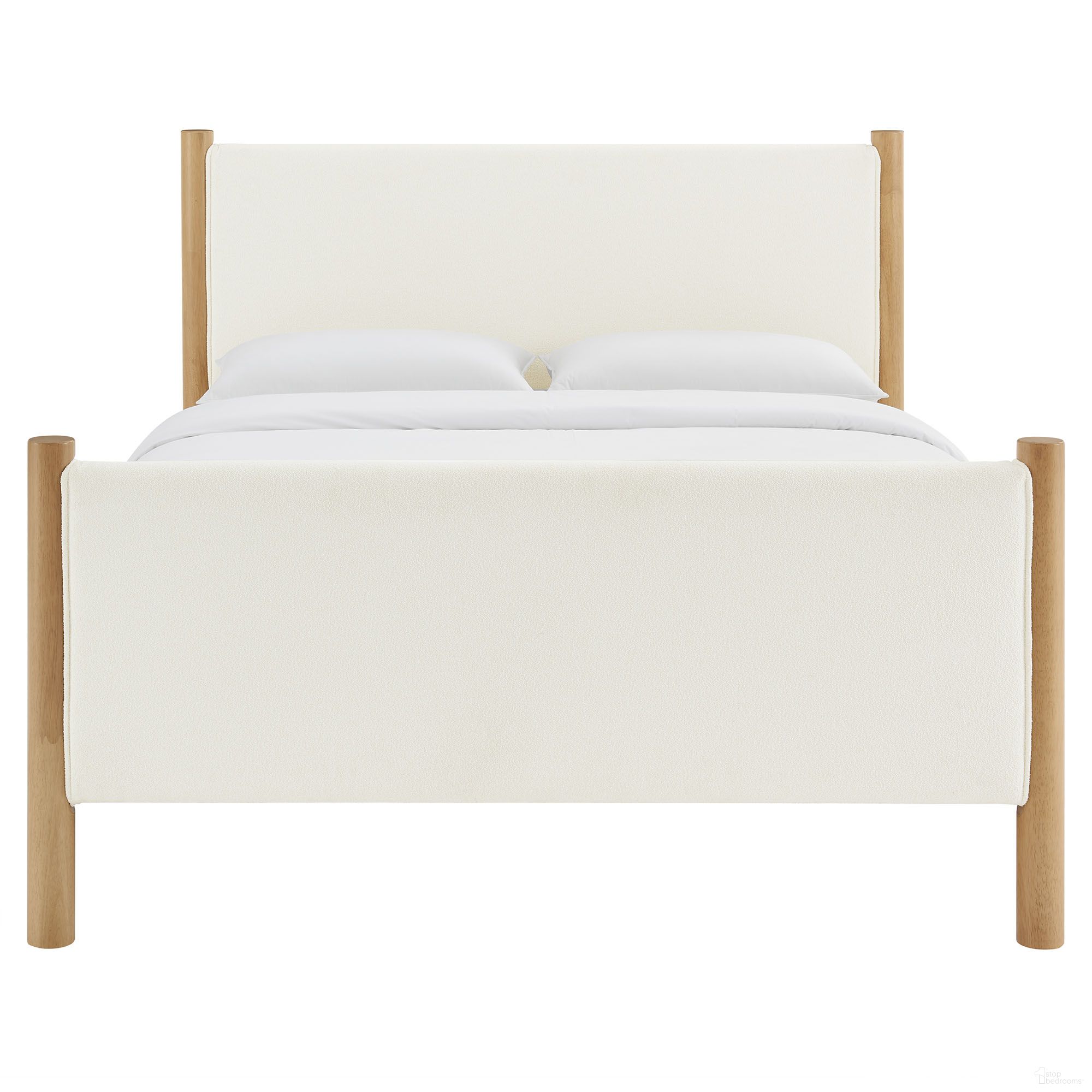 Maven King Boucle Upholstered Platform Bed In Feather and Oak