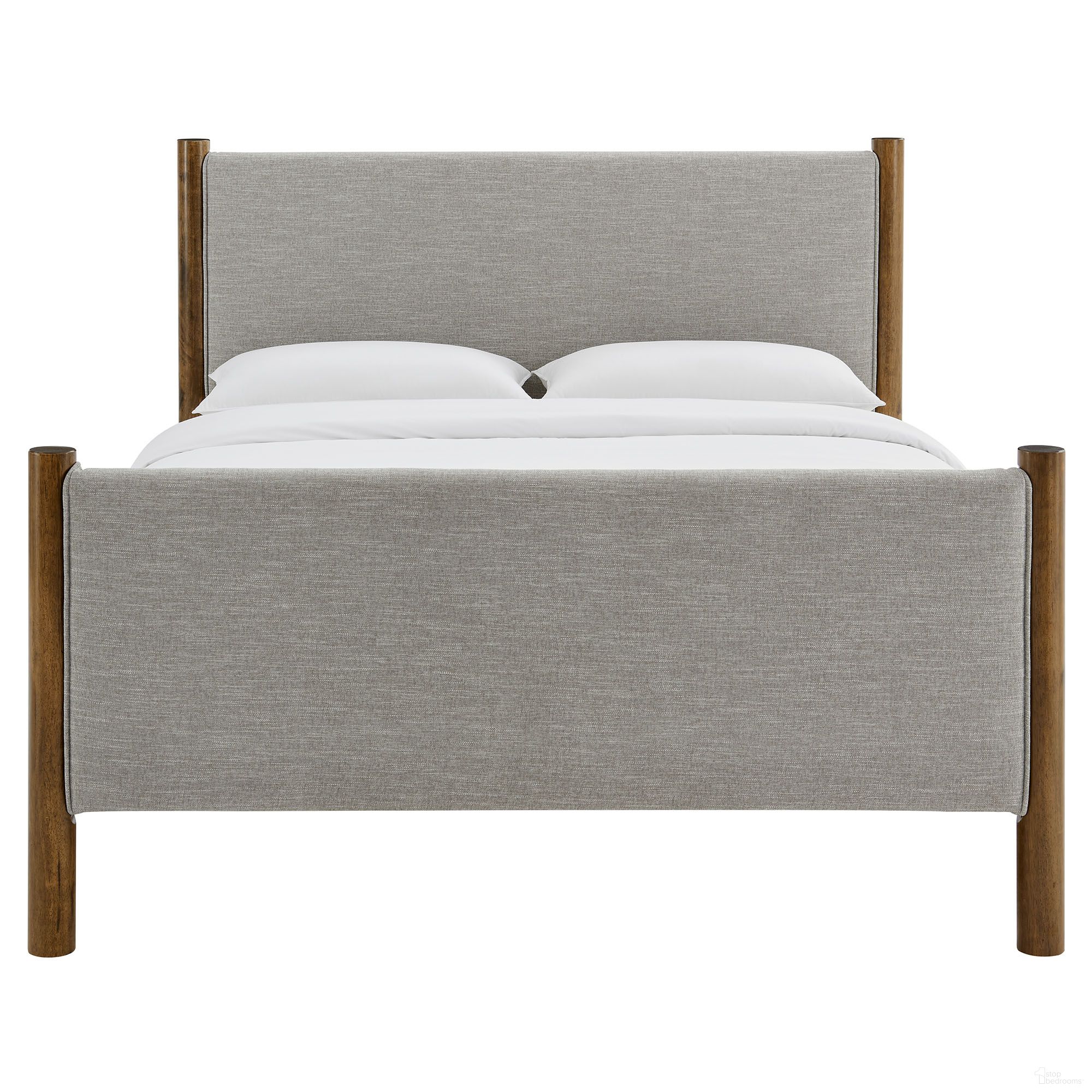 Maven King Fabric Upholstered Platform Bed In Wheat and Walnut