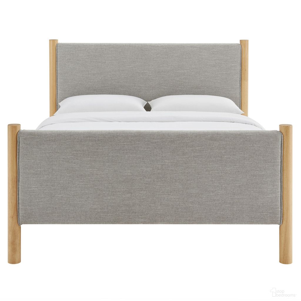 Maven Queen Size Fabric Upholstered Platform Bed In Wheat and Oak
