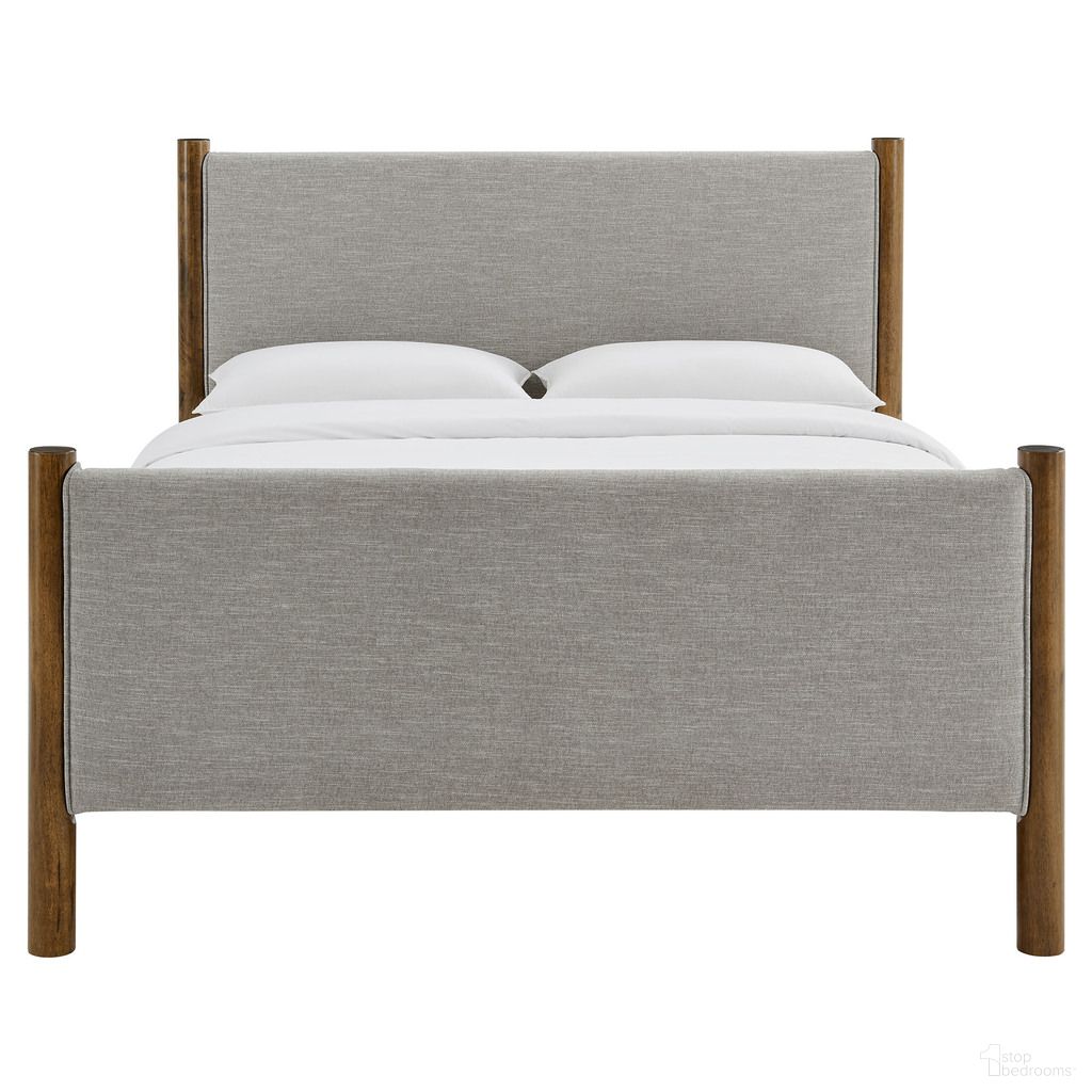Maven Queen Size Fabric Upholstered Platform Bed In Wheat and Walnut